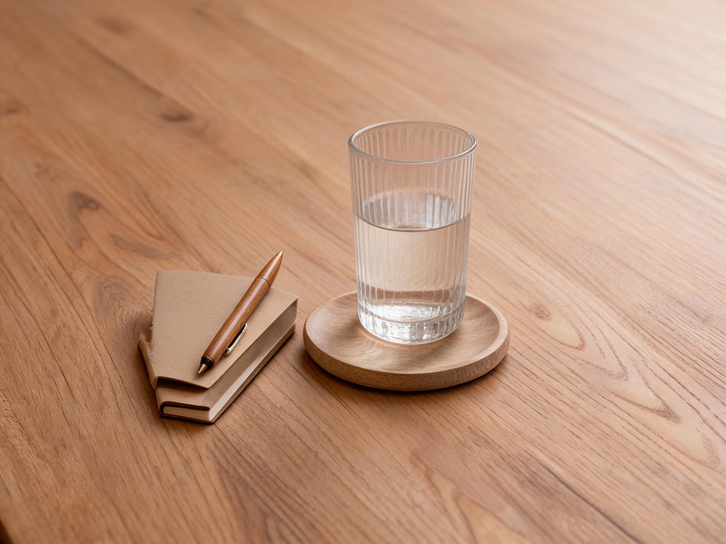 Glass of water on a table, representing privacy and calm